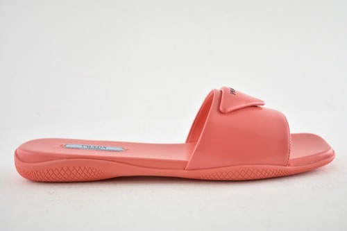 Prada Corallo Red Rubber Leather Triangle Logo Slide Sandal Flip Flop Flat 38.5 - Picture 3 of 12