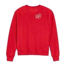 Old Navy NWT Size Medium Embroidered Red Sherpa Fleece Crewneck Sweatshirt