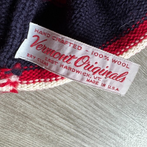 Vintage Vermont Originals handgewebte Wollmütze Beanie rot blau und creme Erwachsene Einheitsgröße - Bild 4 von 6