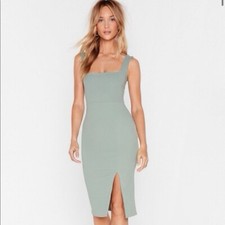 Square Neck Bodycon Slit Midi Dress