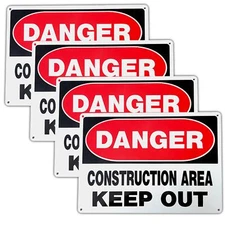 4 Pack Danger Construction Area Keep Out Sign 10"x14" Aluminum UV Printed