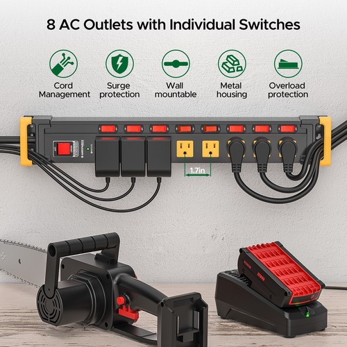 8 Outlet Heavy Duty Long Power Receptacle with Individual Switching, 6 ft. 14AWG - Picture 2 of 8