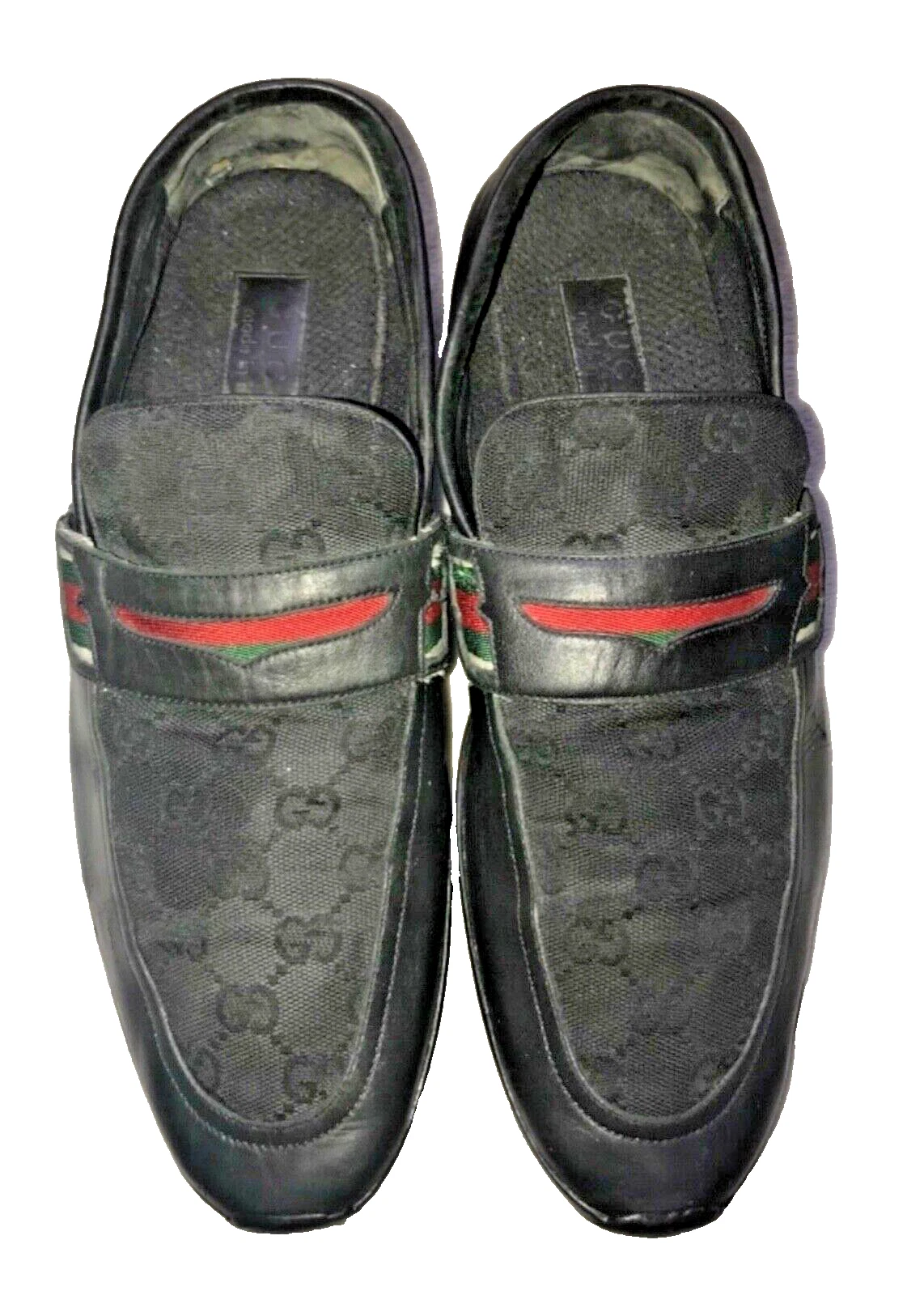 Chaussures mocassins homme GUCCI toile noire monogrammé cuir piste pointure 42