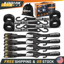 4 Pack 1"x 17' Ratchet Tie Down Straps Kit 2200lbs Heavy Duty for Cargo, Black