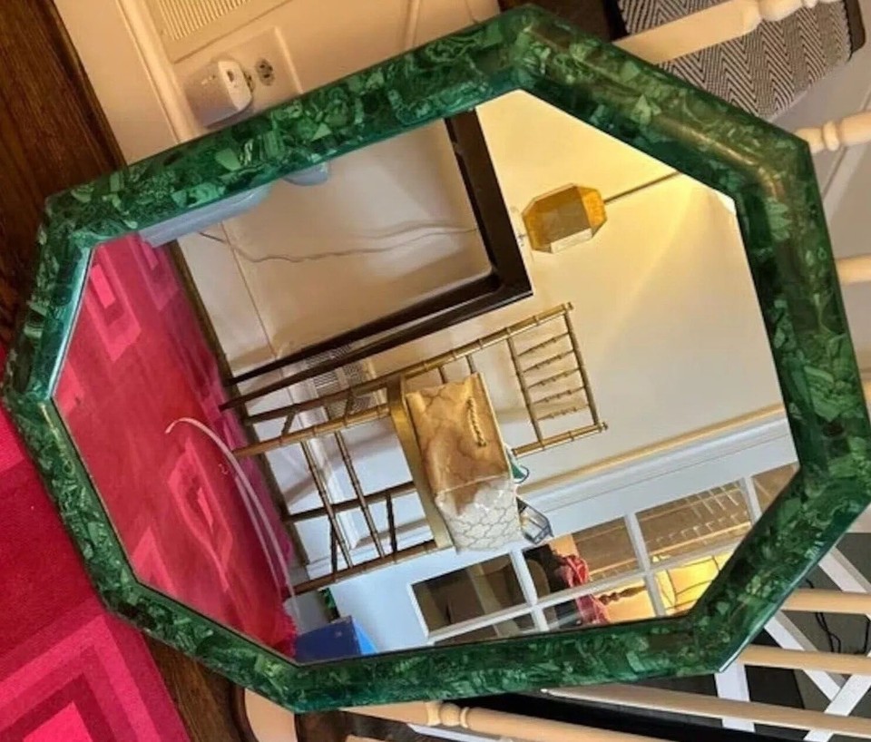Malachite Stone Top Mirror Frame, Gemstone Inlay Mirror Frame, Mirror