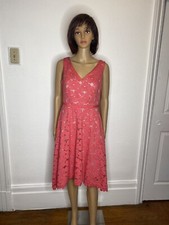 Adrianna Papell Peach Pink Floral Lace Fit & Flare Dress Women’s Size 6 V Neck