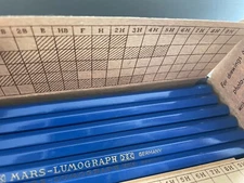 NOS NEW 12 Vintage Lead Staedtler Mars Wooden Pencils Tin Lumograph 6H