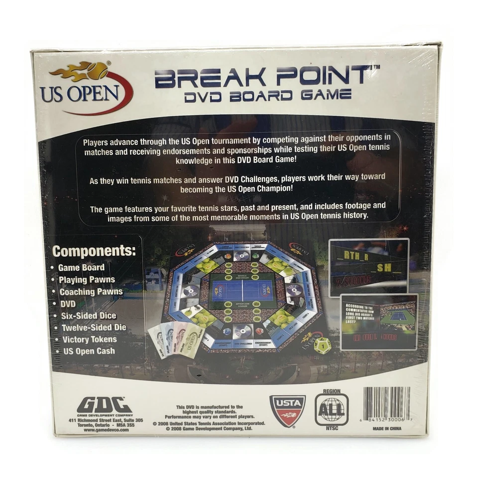 US Open Break Point DVD Board Game New Sealed Tennis 2008 Sealed Toy - Image 2 of 4