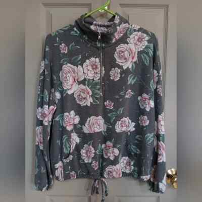 Maurices Floral Cinch Waist Half Zip Sweatshirt - Small