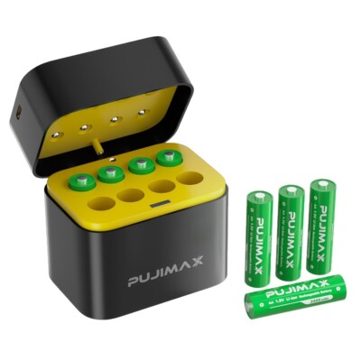 PUJIMAX 8-Pack AA Rechargeable Lithium Batteries (3400mWh, 1.5V) With Charger