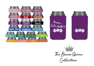 Qty 1 Bunco Let's Roll Can Cooler Bottle 20 colors Bunko Night Party Favor