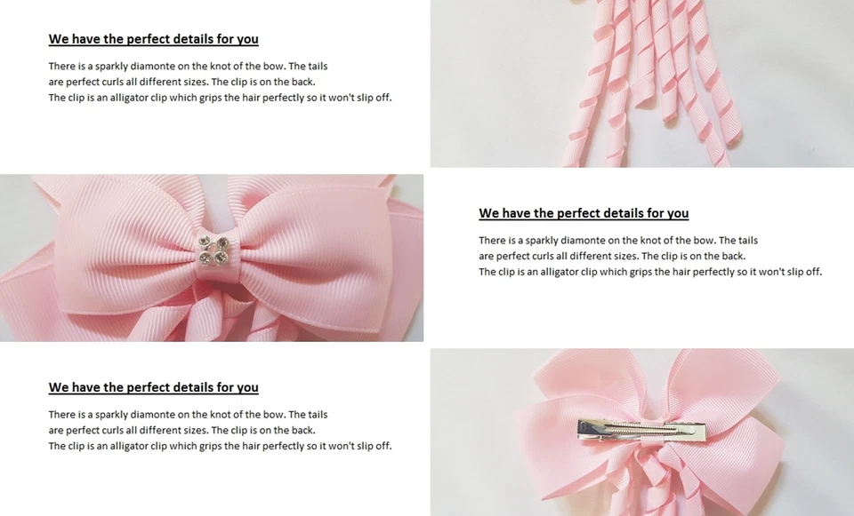 Bow hair Clips pin Diamond alligator Diamante Clip with long tails  - Image 3 of 4