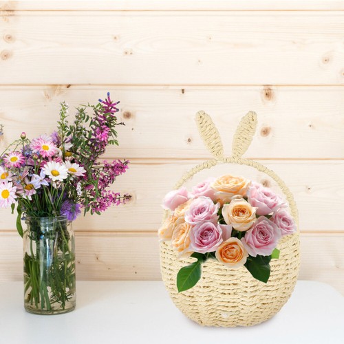Woven Gift Basket Rabbit Ear Style for Storage and Home Tabletop Decor - Picture 10 of 12