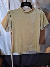 Best United Garment Women Mock Neck Short Sleeve Taupe Velour Top Size Large