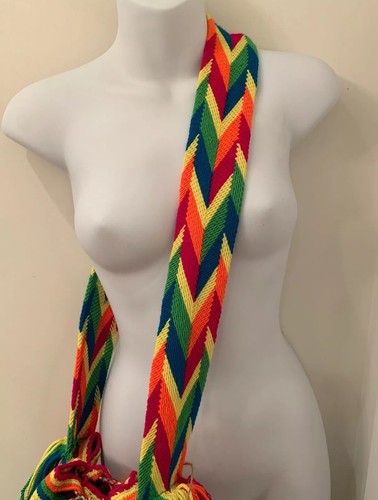 Wayuu Mochila Colombian Bag Large boho drawstring tassel colorful celeb fav (C) - Picture 8 of 12