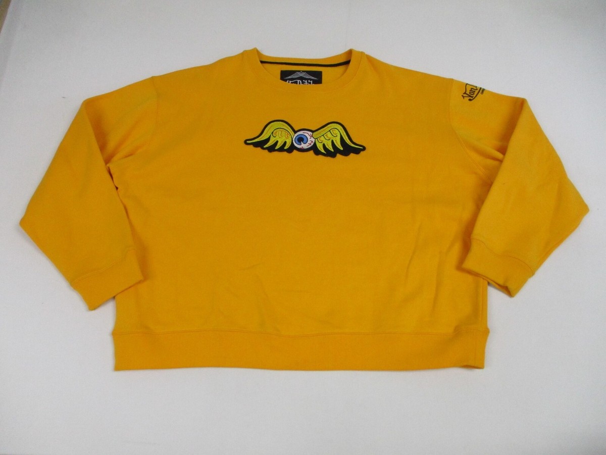 VON DUTCH Eye Wings Men's Gold Sweater Mens 3XL Orange Crew