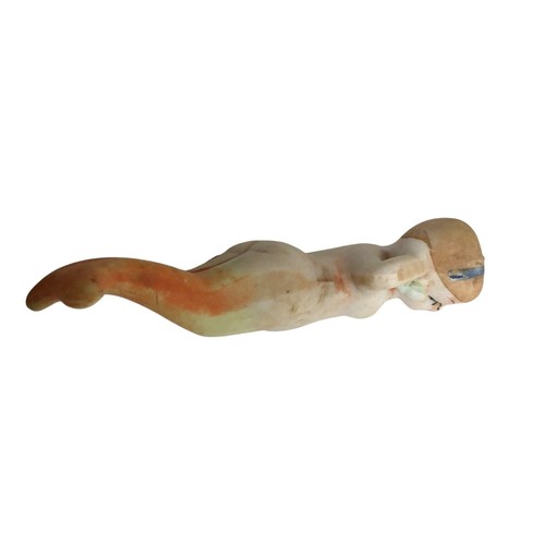 Vintage japanische Akt badende Meerjungfrau Figur - handbemalt orange Flosse, 3,5" - Bild 3 von 7
