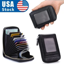 Men's Genuine Leather Wallet ID Credit Card Holder RFID Blocking Zip Thin Pocket