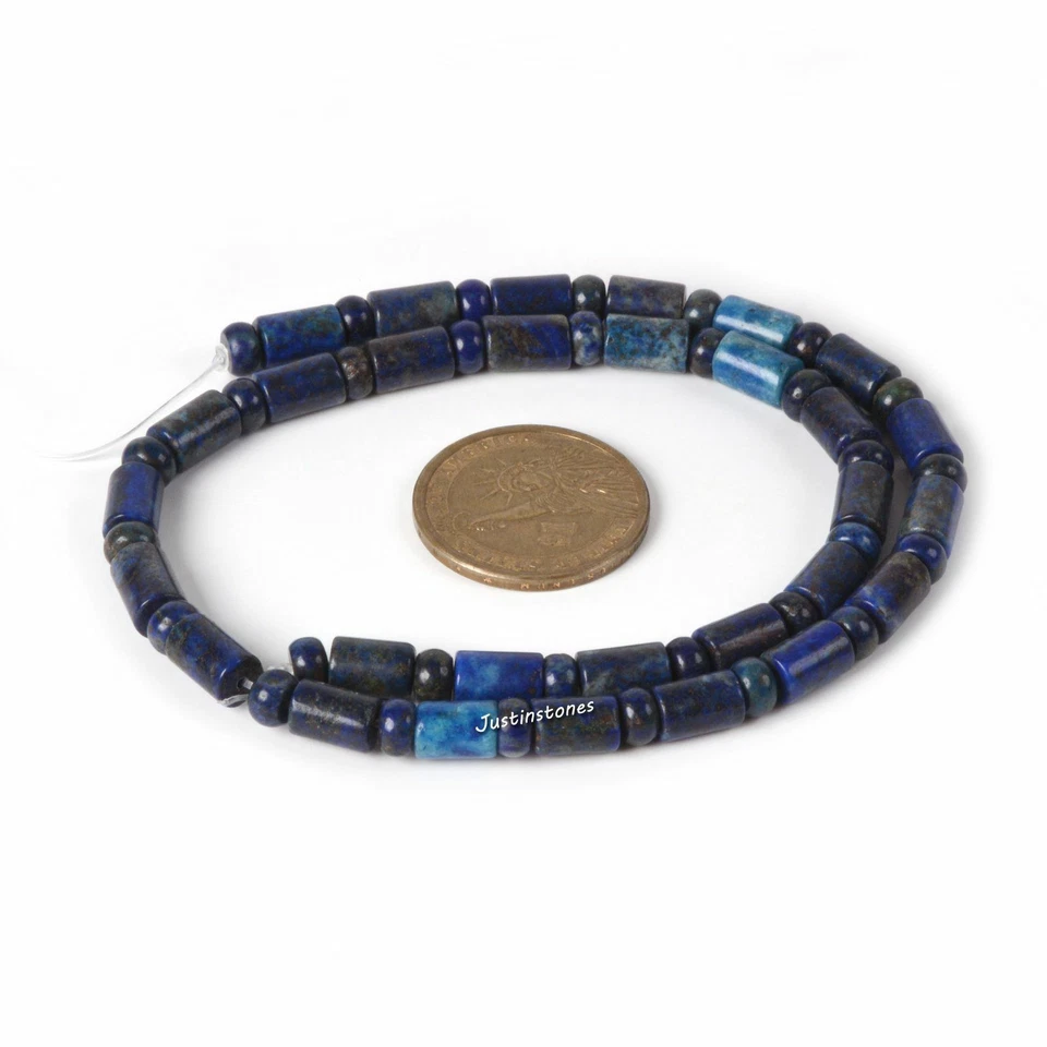 0496 9mm Blue lapis tubes rondelle loose gemstone beads 16" - Image 2 of 2