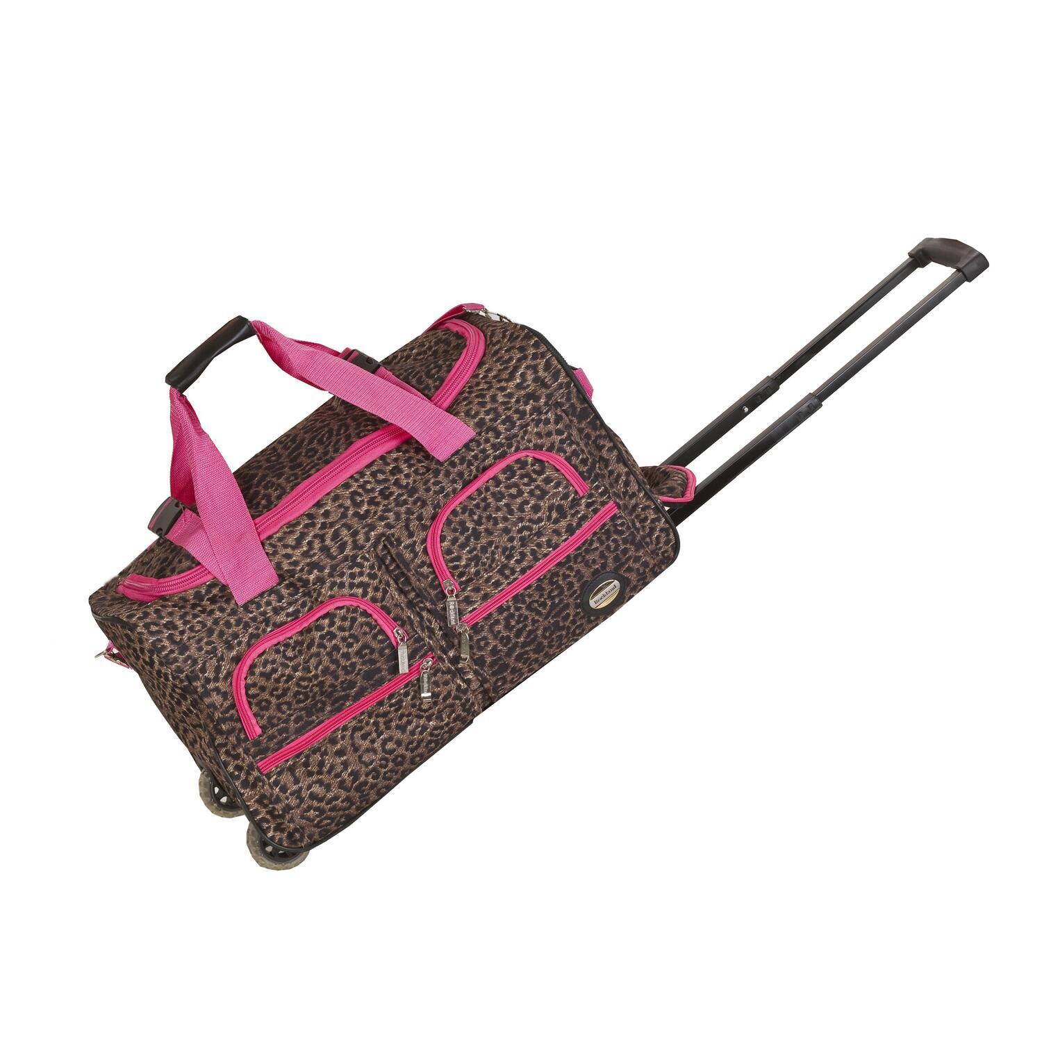Rockland Luggage 22 Inch Rolling Duffle Bag Pink Leopard 2day Ship