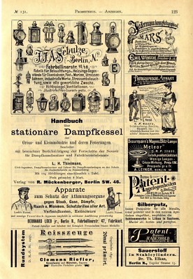 F.F.A. Schulze Berlin N. Lampen f.Post Eisenbahn Chemische Fabrik auf Actien1891