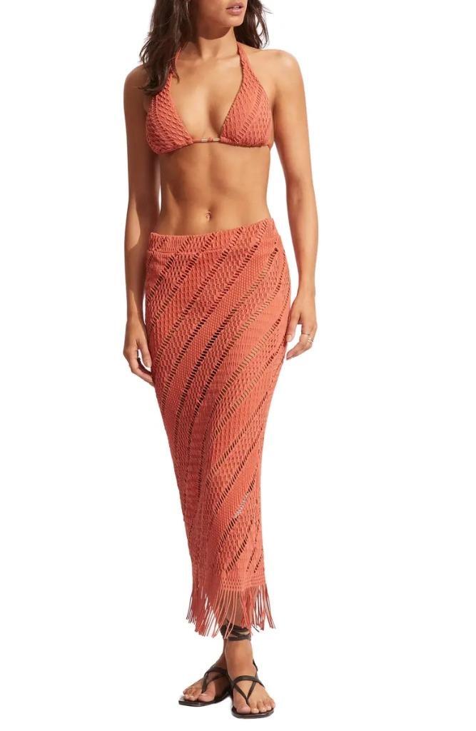 $188 - Seafolly Marrakesh Tassel Cover-Up Midi Skirt in Cinnamon
