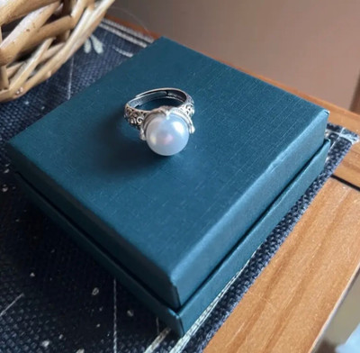 925 Silver Filigree Ring with Pearl - Adjustable Women's Open Ring