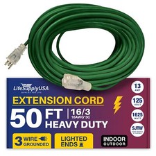 50ft Power Outdoor Extension Cord & Indoor - Waterproof Electric Drop Cord Cable