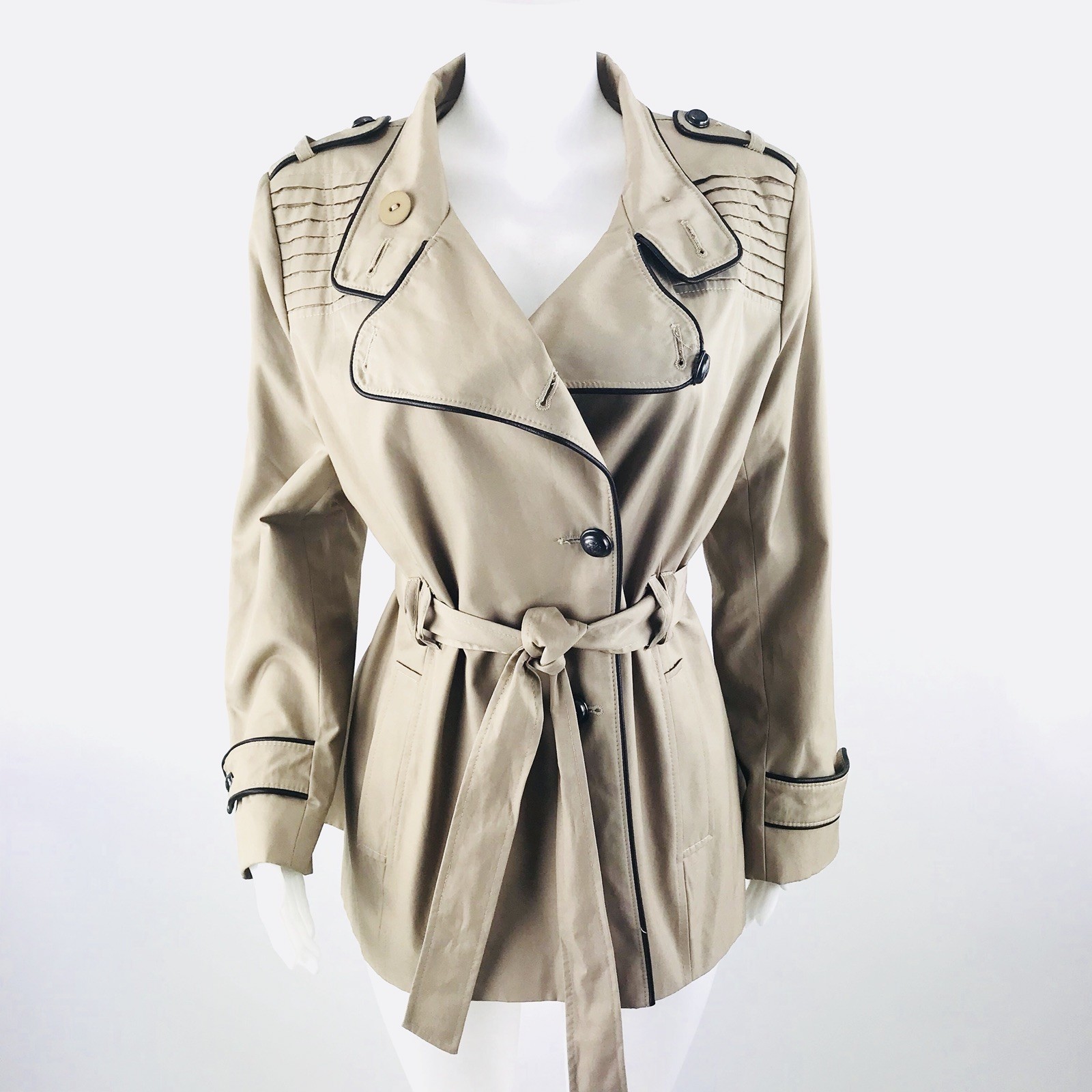 Via Spiga Caqui Plisado tapicería de cuero para mujer Botones Gabardina Abrigo Sz Petite XL Via Spiga Caqui Plisado tapicería tapicería tapicería de cuero para mujer Botones Gabardina Abrigo Sz Petite XL 78b2cd