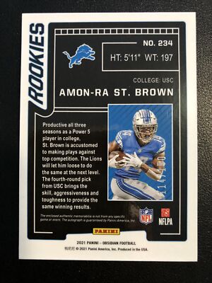 2021 Panini Obsidian Amon-Ra St. Brown Jersey Autograph RC Serial
