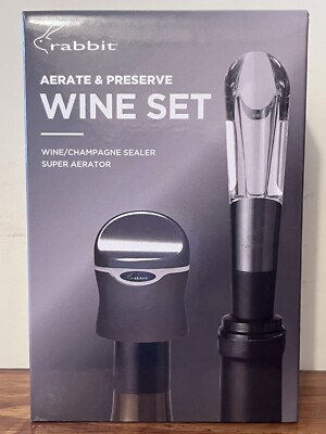Rabbit Aerate & Preserve Wine/Champagne Set Super Aerator Pewter NEW in box