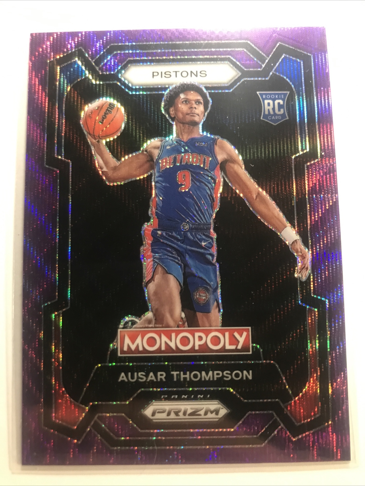 Ausar Thompson 2023-24 Prizm Monopoly ROOKIE RC PURPLE WAVE SP PISTONS