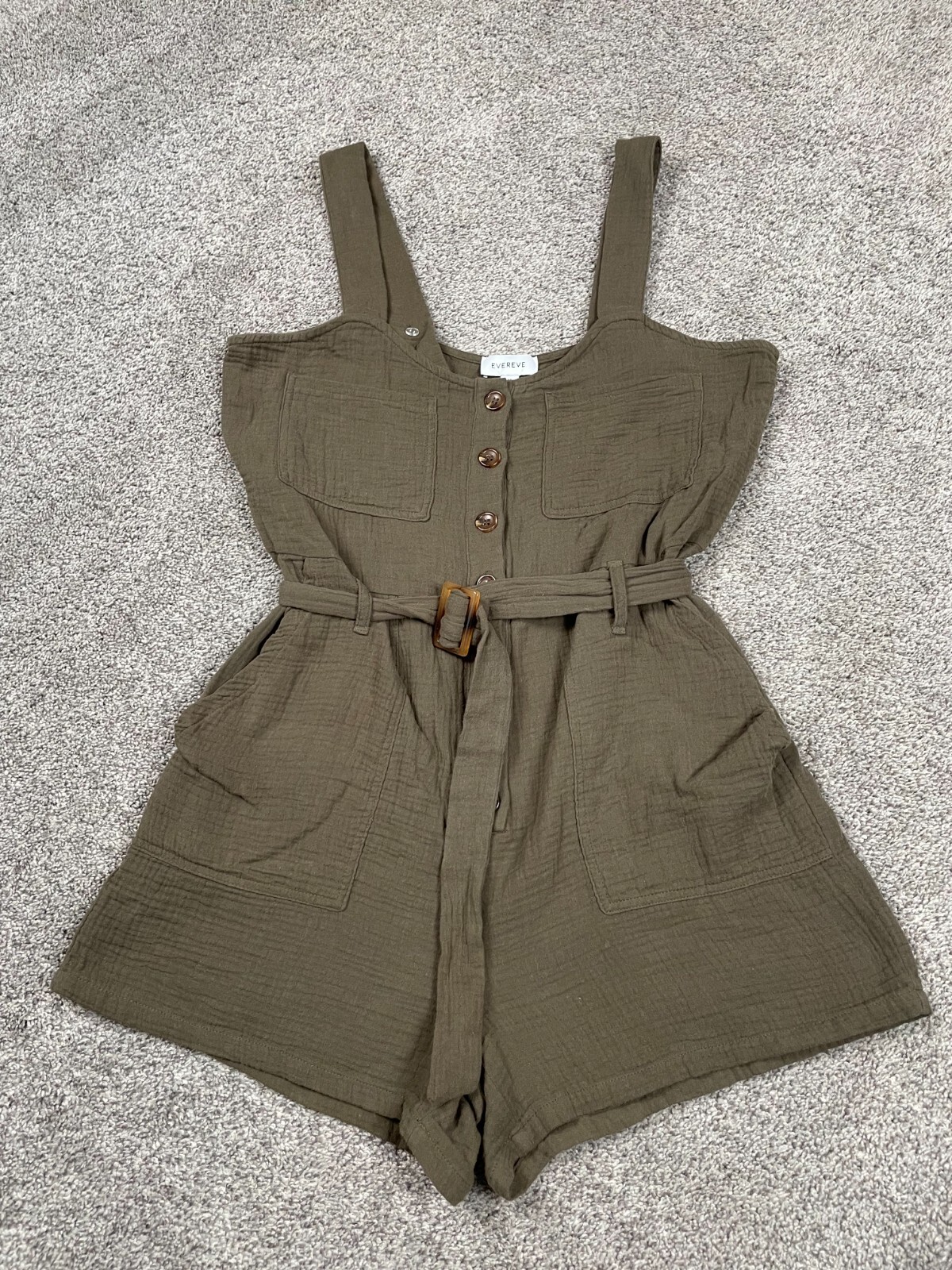 Evereve Romper Womens Medium Brown Gauzy Cotton Belted Tank Festival Casual Boho-image