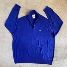 Lacoste Men's Blue Cotton Cashmere Blend 1/4 Quarter Zip Sweater Size 7