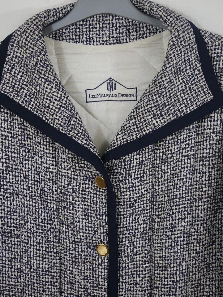 LIZ MALRAUX DESIGN 100% SEIDE Luxus Mantel Blau/Weiß Frühling Größe 44/46 TOP! - Bild 2 von 4