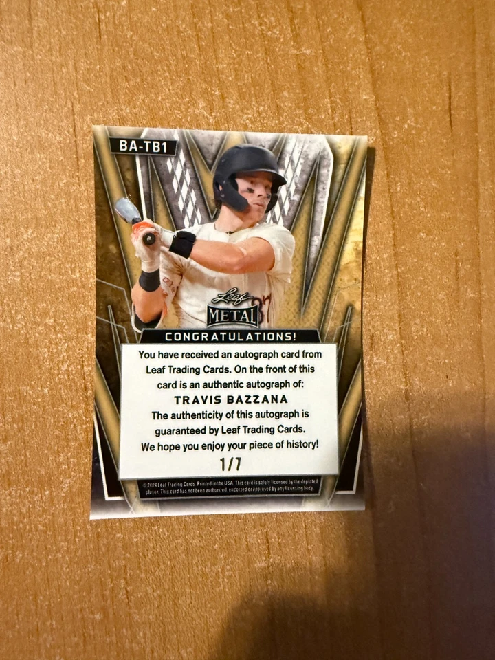 2024 Leaf Metal - Travis Bazzana - Blue Mojo Refractor Auto #d 1/7 - Image 2 of 2