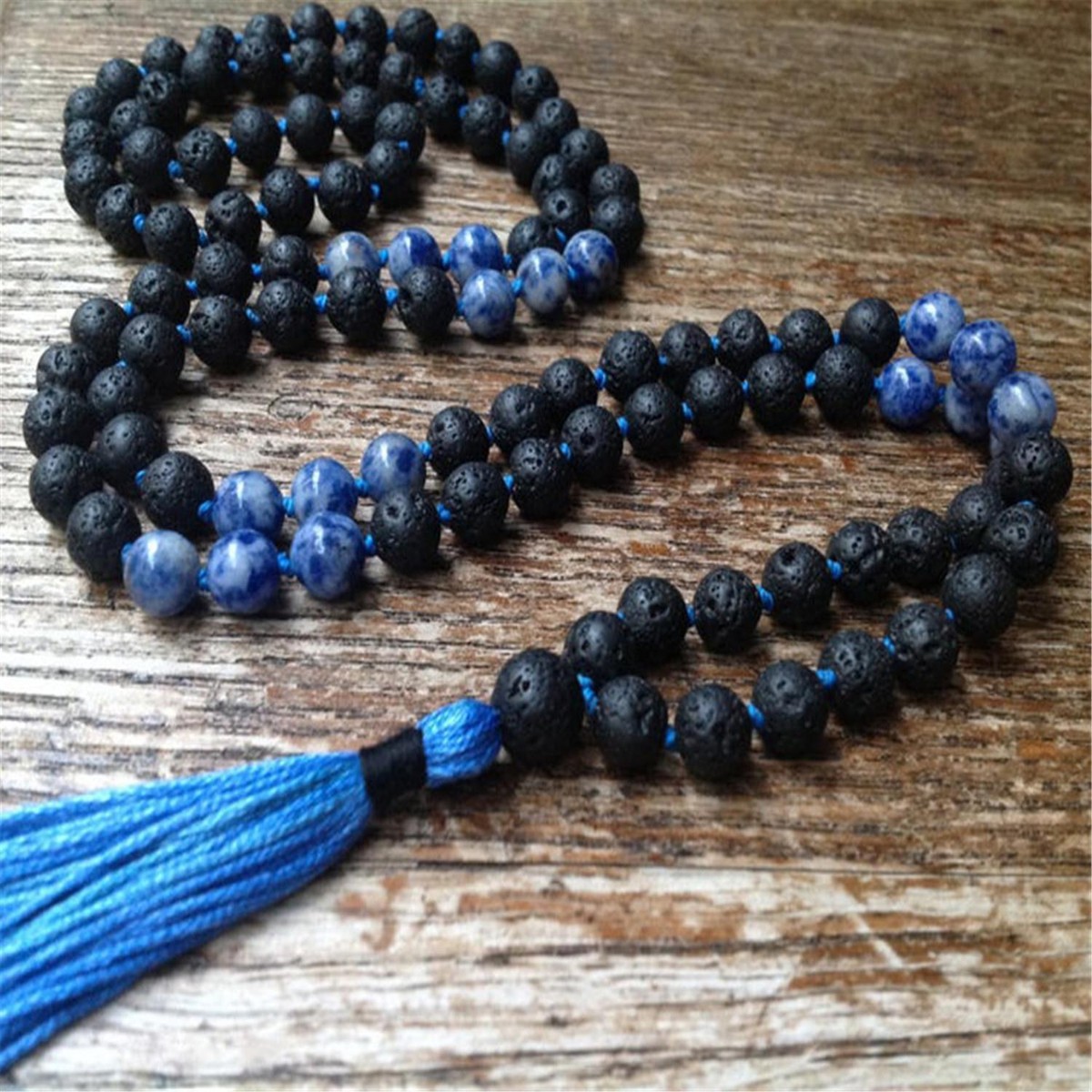 6mm Blue Spot Jasper Lava Stone Gemstone 108 Beads Mala Necklace