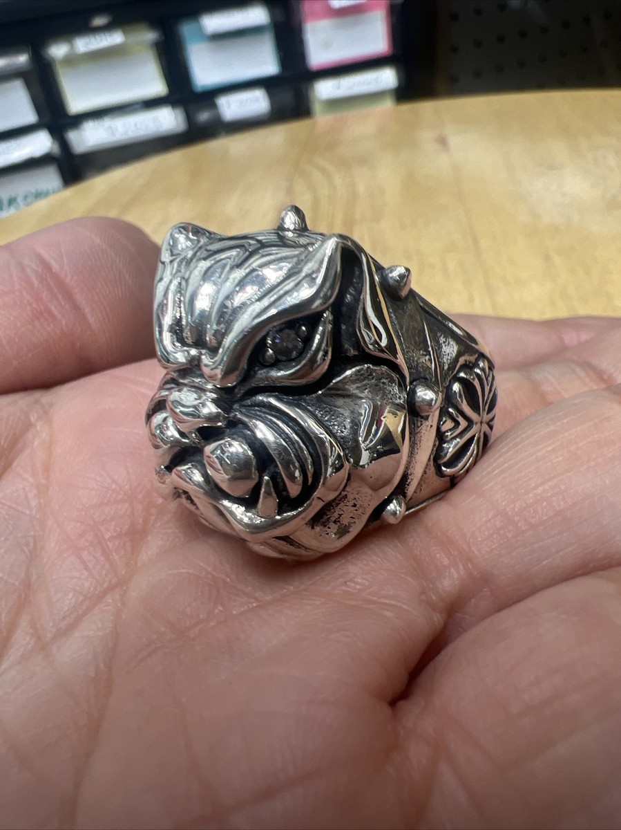 PITBULL DOG CZ EYE925 STERLING SILVER MENS BIKER RING SOLID PITBULL DOG CZ EYE925 STERLING SILVER MENS BIKER RING SOLID