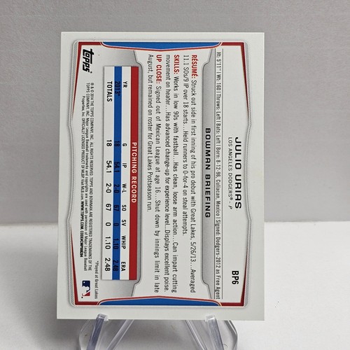 Julio Urias RC Rookie 2014 Bowman Prospects Silver Ice Shimmer #BP6 - Picture 2 of 2