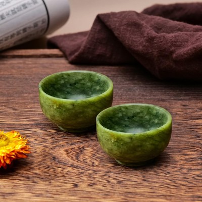 Runyangshi 2PCS Natural Jade Tea Cup Set Green Healing