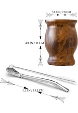 Stainless Steel Yerba Mate Gourd Cup Set 8oz Brown Double Wall w Straw Brush Set