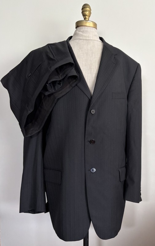 Joseph Abboud 100 % Wool 2-piece Suit Men’s Sz 44R/ W38/33 Black Striped USA