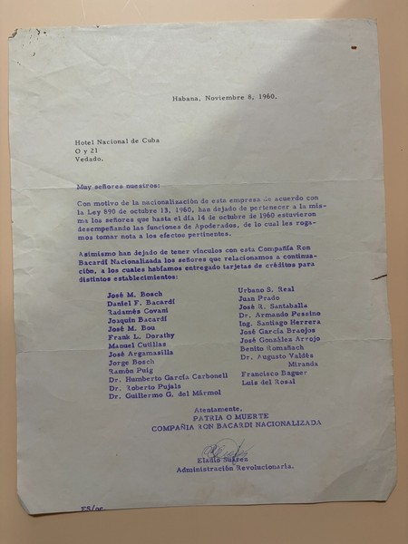 HABANA, 1960. HOTEL NACIONAL. RON BACARDI. NACIONALIZACIÓN. MUY INTERESANTE