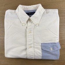 Polo Ralph Lauren Short Sleeve Button Shirt -L- White Classic Oxford Blue Pocket