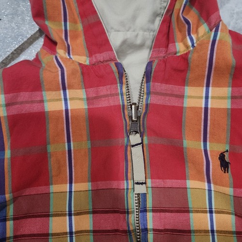 Boys Polo Ralph Lauren Zip Up Jacket Reversible Hood Cream Red Plaid Youth Sz 6 - Picture 4 of 16
