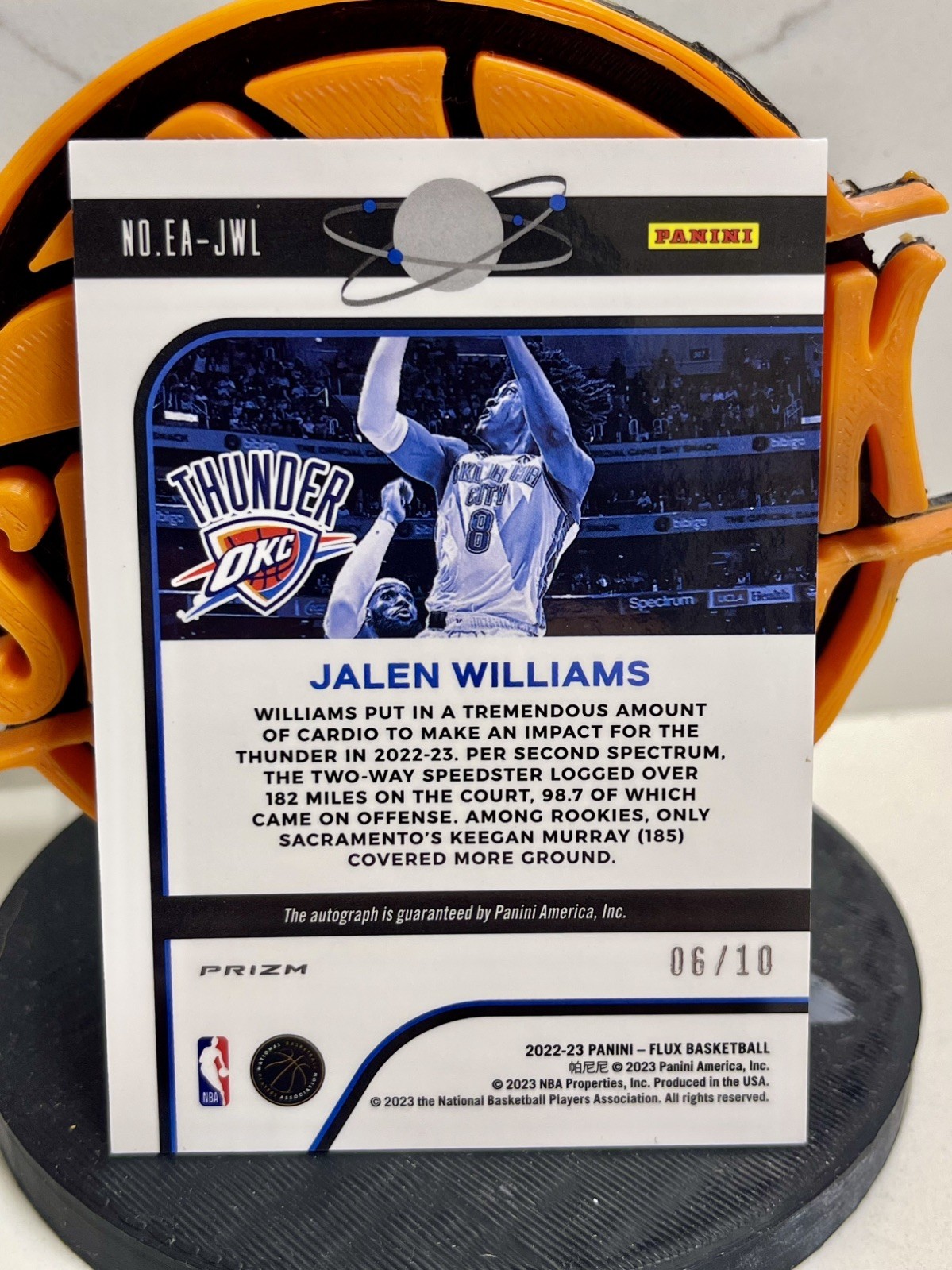 2022-23 Panini Flux JALEN WILLIAMS Equinox Gold Prizm Auto RC /10 #EA-JWL OKC view 2