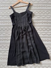 Monsoon Black Pleated Midi Dress - Size 12 - Ribbon Tie Back