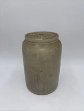 Antique Primitive Salt Glaze Stoneware Crock With Lid 9 Inches Tall