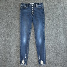 KanCan Mid-Rise Button-fly Skinny Jeans Raw Hems - Women's 28x29