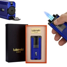 Lubinski Windproof Cigar Lighter Metal Punch Drill 3 Jet Flame Torch Gift Box